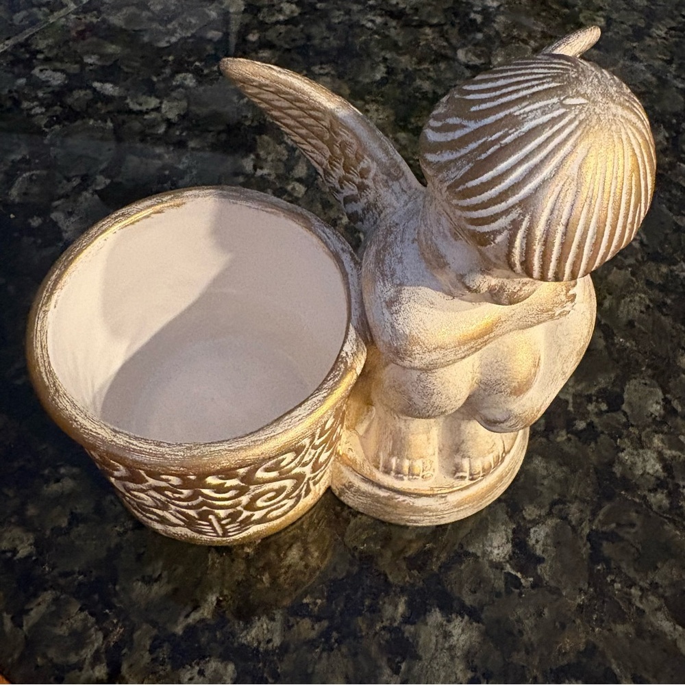 Cream & Gold Cherub Angel Candle Holder Votive
